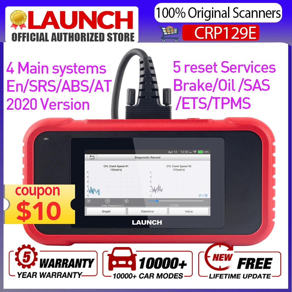 Launch X431 CRP129E OBD2 автомобильный сканер двигателя ABS SRS на авто диагностический