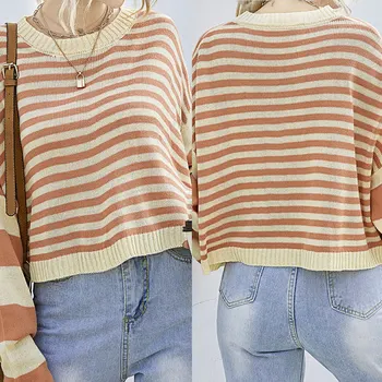 

Knitted Sweater Round Neck Stripe Sweater Women Knit Sweaters Womens Thin O Neck Pullover Sweater