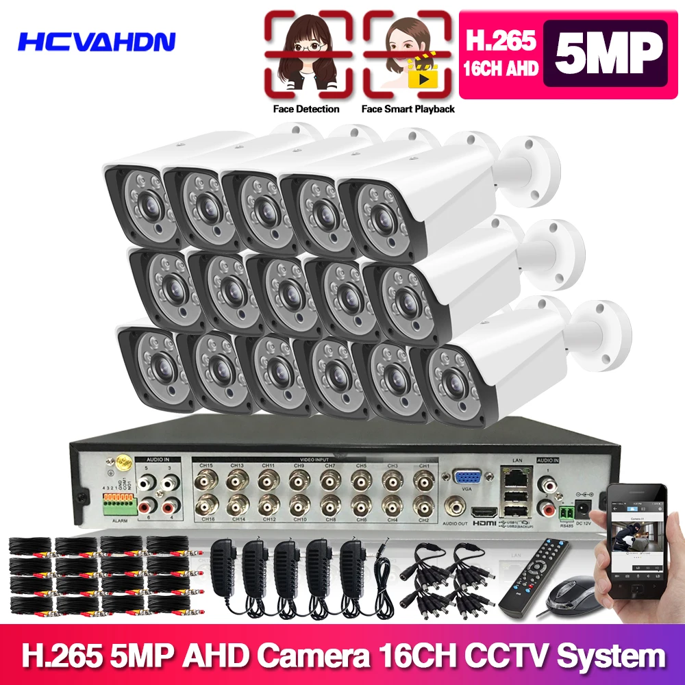 Комплект из 16 камер AHD CCTV 5 Мп H.265 комплект наружного видеонаблюдения 1080P ИК камера