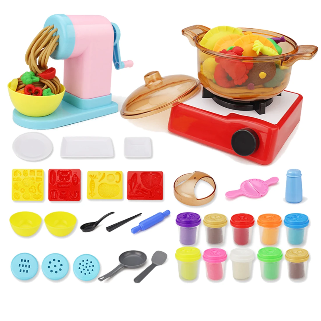 

Plasticine Handmade Noodle Maker Toy Non-Toxic Machine Kitchen Set for Kids