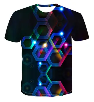 

3D new simple fashion color geometry stack psychedelic creative design t-shirt for men's versatile cool unique print handsome