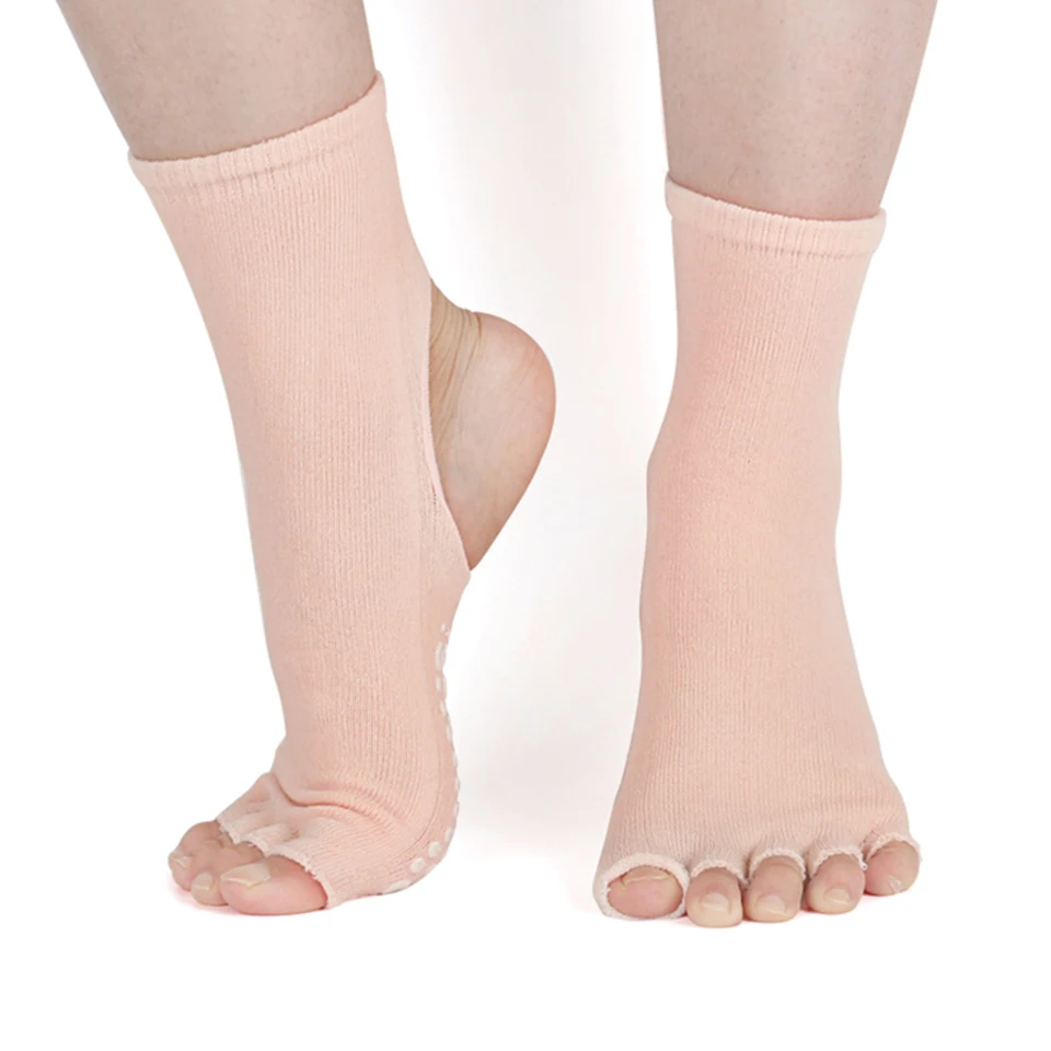 Women Yoga Socks Cotton Anti Slip Dance Pilates Grip For Fitness Breathable Ballet Ladies Sports Gym open toe five fingers Sock