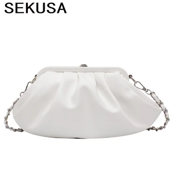 

SEKUSA Black soft bobos shoulder handbags ruched fashion PU women evening bags lady dress luxury new purse