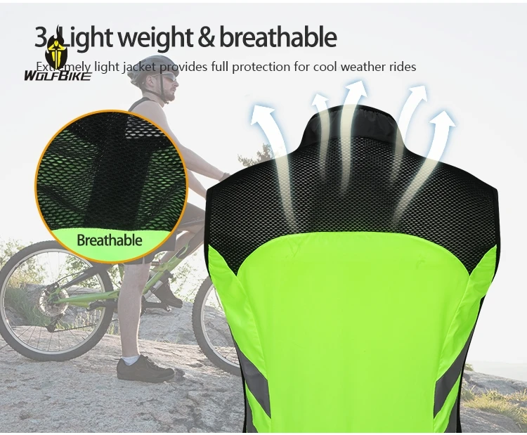 WOLFBIKE High Visibility Outdoor Sports Vest Windproof Mtb Bike Bicycle Reflective Sleeveless Breathable Cycling Waistcoat