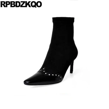 

genuine leather suede winter 10 autumn boots luxury brand shoes women ladies black stiletto big size pointed toe high heel ankle