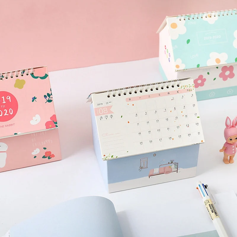 

2019-2020 Cute house Starry sky Desktop Paper Calendar Storage box dual Daily Scheduler Table Planner Yearly Agenda Organizer