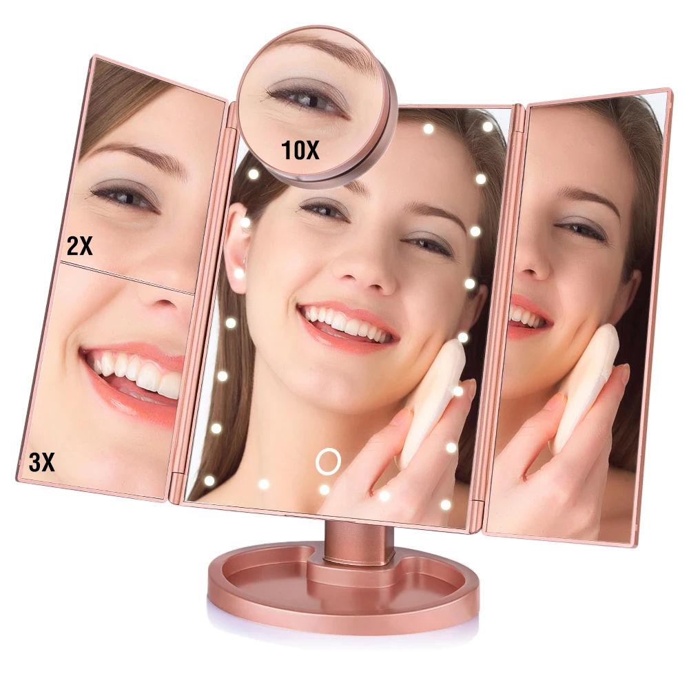 Kopen 22 Led Light Touch Screen Make Up Spiegel 10X Vergrootglas Compacte Spiegel Flexibele Cosmetica Spiegels
