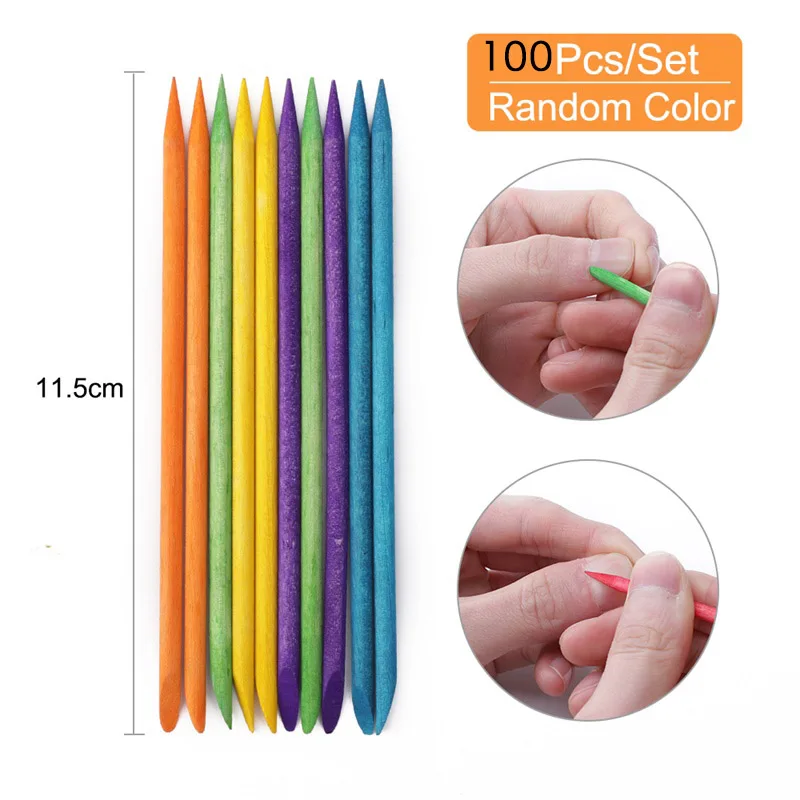 colorful 100 pcs 100 шт./компл. 50 шт./компл. оранжевый Для женщин леди с двойным концом нейл-арта деревянные палочки для кутикулы толкатель Remover Педикюр набор инструментов для маникюра - Цвет: colorful 100 pcs