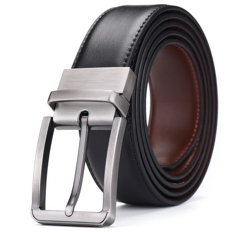 

Designer Fashion Pin Metel Rotating Buckle Belt Double Side Waist Strap Male Leather Casual Dress Office Cinto Black Daily