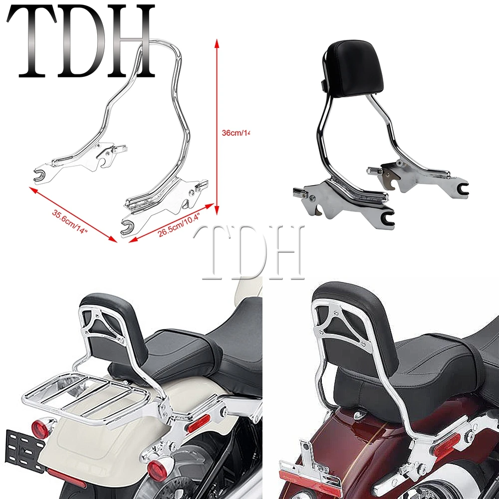 Motorcycle Sissy Bar Detachable Passenger Backrest Cushion Pad Black Chrome for Harley Fat Bob
