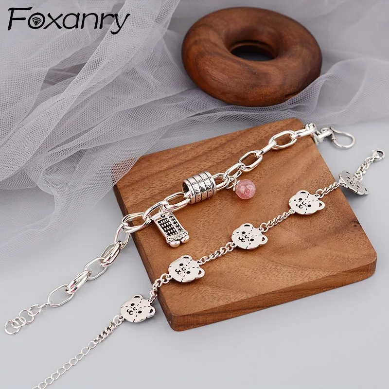 Браслеты FOXANRY 925 с маленьким медведем аксессуары для девочек Модная креативная