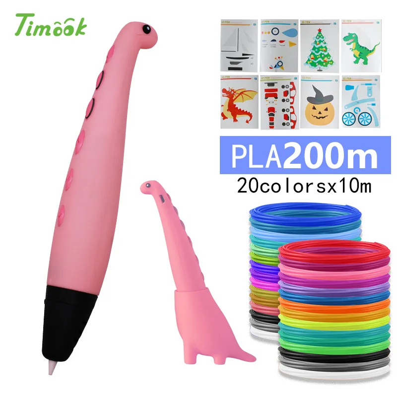 Pink pen 200m PLA Симпатичная 3d Ручка dinosa и ПЛА-нить, креативная рисующая ручка, детский подарок, 3d 3d-ручка, рождественский подарок для ребенка, подарок на день рождения - Цвет: Pink pen 200m PLA