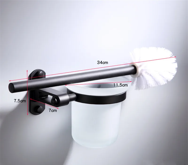 Toilet Brush Holder Набор аксессуаров для ванной, алюминиевый держатель для полотенец, угловая полка для полотенец, халатик, держатель для кистей, гвоздь, черный цвет - Цвет: Toilet Brush Holder