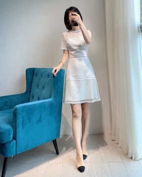 

England Collections Ivory Lace Embroidery Mini Dress A-line Elegant Dress