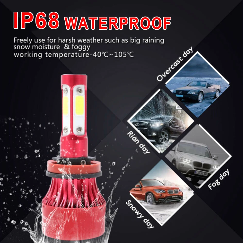 2pcs светодиодный 4 сторонние лампы H11 6000K 330000LM дальний/ближний свет 2200W белая лампа