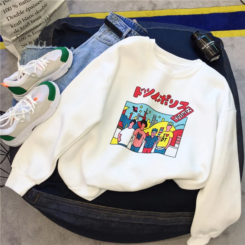 White plus velvet Крутые худи женская версия Harajuku свободный тонкий срез универсальная одежда толстовка с капюшоном странные вещи альбом Топ - Цвет: White plus velvet