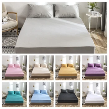 

2/3pcs Sheet Set Solid Waterproof Bedding Set Soft Bed Set Fitted Sheet Set Pillowcase Twin Full Queen King