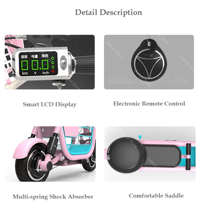 Electric Scooter for Girl Two Wheels Electric Scooters 48V 580W Portable WhitePink Mini Electric Bike For Kids Adults (1)
