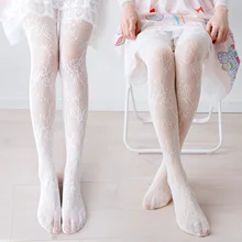 Японские шелковые носки в стиле Лолиты, кружевные сексуальные чулки для девочек, Колготки в стиле Лолиты, колготки выше колена, тонкие чулки с принтом для женщин