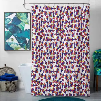 

Shower Curtains Yellow and Grey Colorful,Pattern with Random Abstract Combinations of Triangles in Lively Colors and