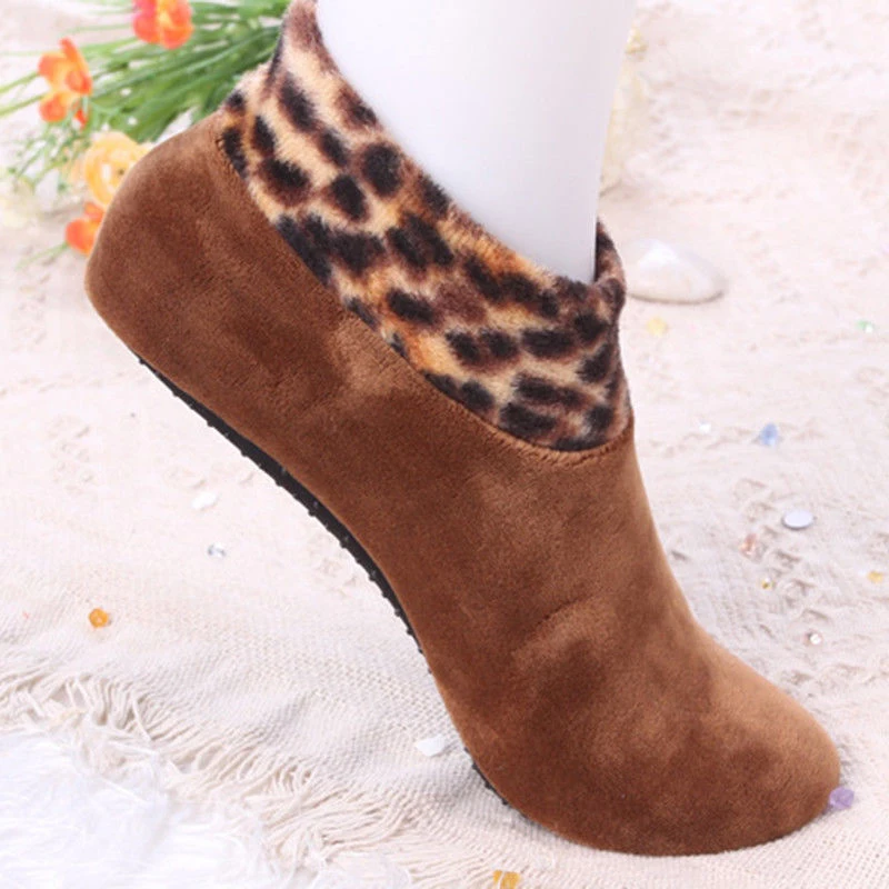 Мягкие флисовые носки для мужчин и женщин; плотные теплые бархатные носки для обуви; эластичные Нескользящие домашние носки-тапочки унисекс; сезон осень-зима - Цвет: C--Brown