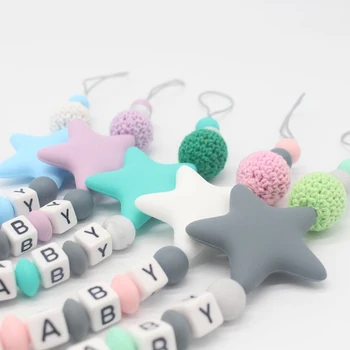 

Silicone Baby Pacifier Clip Personalised Name Colorful Beads Pacifier Chain for Newborn Baby Teething Toy Soother Dummy Clips