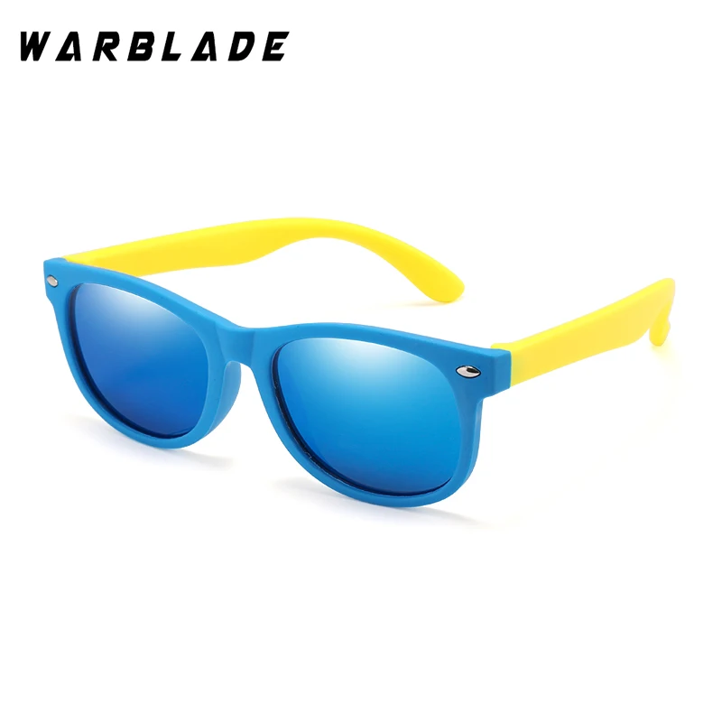 blue yellow WarBLade детские солнцезащитные очки, Детские поляризованные линзы, очки для девочек и мальчиков, силиконовые детские зеркальные очки, подарок для ребенка, защитные очки UV400 - Цвет линз: blue yellow