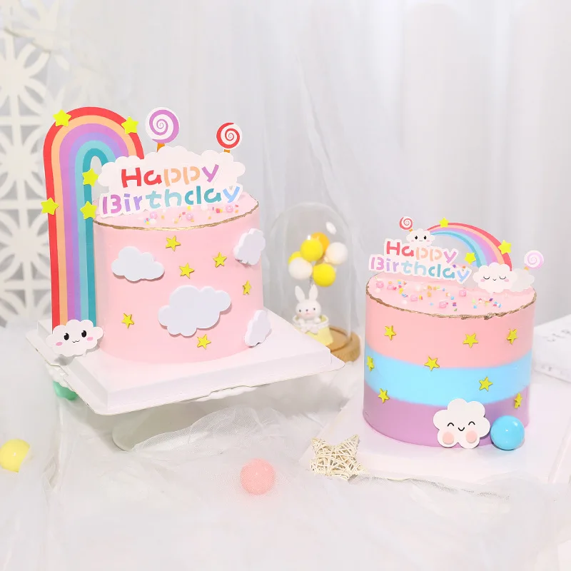 Happy Birthday Cake Topper Cute Smile Clouds Big Rainbow Baby Shower Cake  Toppers Kid Baking Party Favors - Cake Decorating Supplies - AliExpress