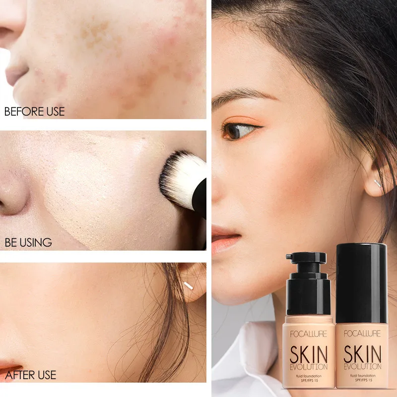 FOCALLURE Base visage liquide fond de teint crème couverture complète correcteur huile-contrôle facile à porter fond de teint maquillage visage doux