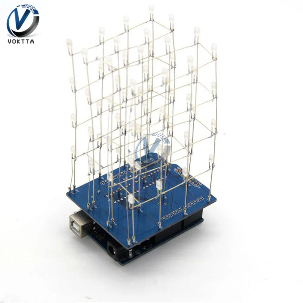 3D LED Cubic Light Cube Red Blue Green Yellow LED Electronic DIY Kits with Shell Light Cube kit Accessories Parts 4X4X4
