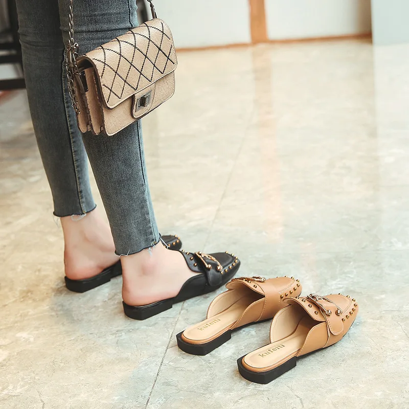 

Slipper Women's Outer Wear 2019 Spring WOMEN'S Shoes New Style Versatile Spring Nursing Online Celebrity Social Closed-toe Semi-