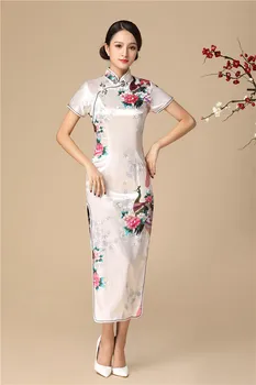 

Chinese Women Classic Qipao 3xl-6xl Mandarin Collar Satin Dresses Vintage Button Modern Cheongsam Short Sleeve Sexy Vestidos