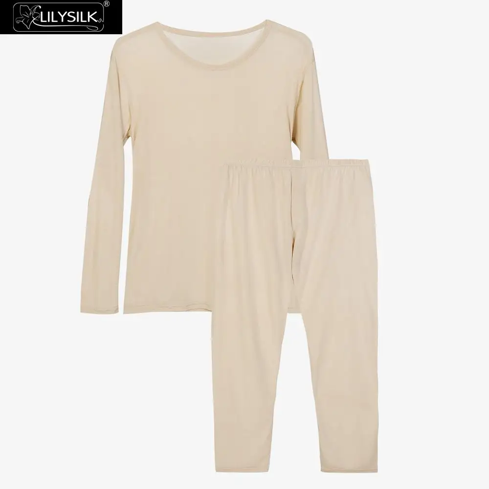 Шелковые пижамы LilySilk, одноцветная мужская Трикотажная Пижама, новинка - Цвет: Soft Nude