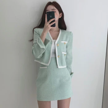 

Spring autumn Korean 2020 New Women's Casual Sets Elegant solid Cardigan Jacket Skirt Two-piece sets Suit TZ370