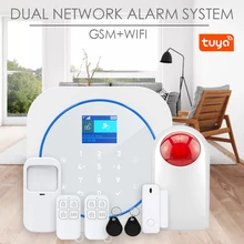 Système de sécurité sans fil, wi fi, GSM, avec sirène, capteur PIR, Compatible avec les applications Alexa et Google Tuya, Kits d'alarme anti cambriolage pour la maison 