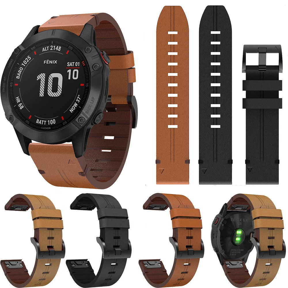 Кожаный ремешок для Garmin Fenix 6X 6 22 26 мм сменный быстросъемный часов 5X 5 Plus 945 умных |