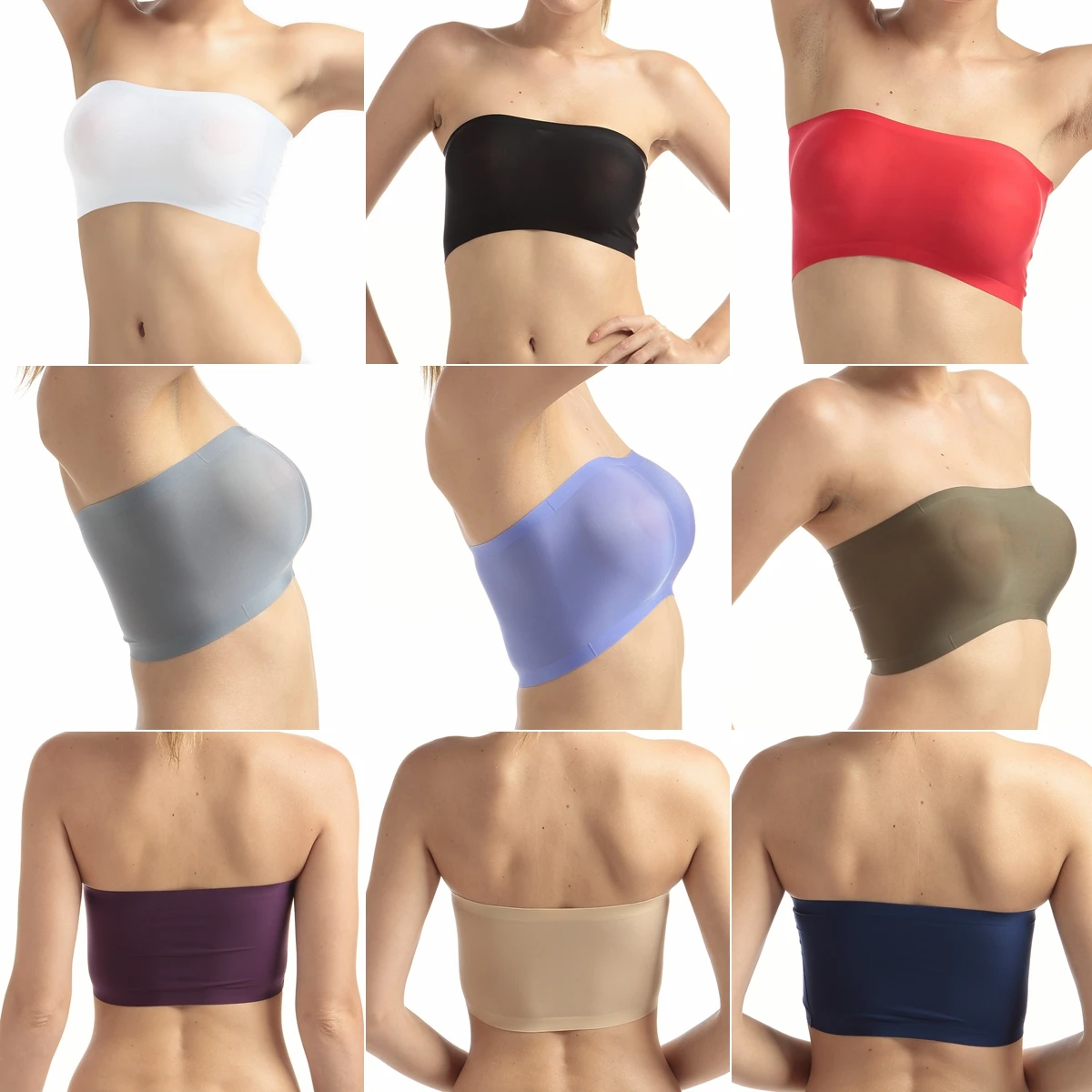 Women Lingerie Bra Ice Silk Women Strapless Underwear Seamless Wrapped Bandeau Bra Tube Tops Solid Stomacher Wrapped Chest Bottom Underwear