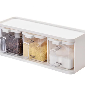 

Vertically Rotatable Storage Seasoning Boxes Spice Jar Bottle with Spoon Kitchen Supplies TB Sale