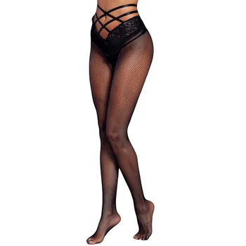 

European and American Women's New Black Stockings High Waist Cross Sexy Lace Mesh Pantyhose stockings thigh high socks