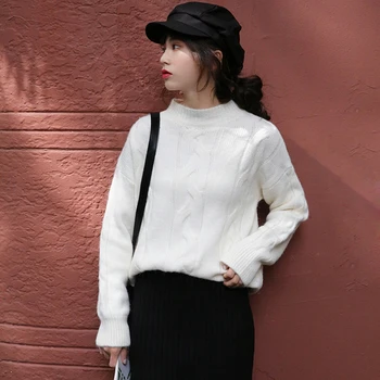

FMFSSOM 2020 New Spring Women Solid Color Knitting Sweater Female O Neck Long Sleeve Casual Knitted Sweater