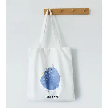 

Printed pattern casual simple canvas college style handsbag large capacity portable shopping bag fashionable all-match handbag
