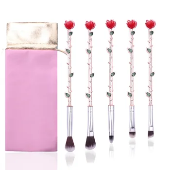

5Pcs Red Rose Make Up Brush Set Powder Foundation Facial Lip And Eye Brushes Kit High Quality Highlighter Makeup Tools Wholesale