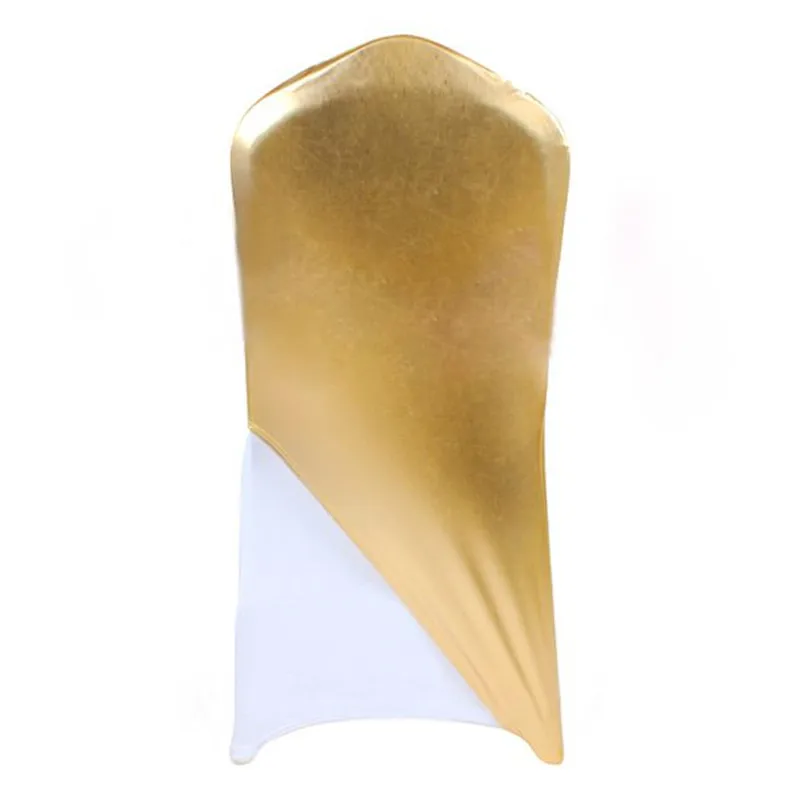 50pcs Metallic Gold Spandex Stretch Chair Caps Elastic Chair Hood Wedding Chair Sash Bow Bands Party Event Decoration