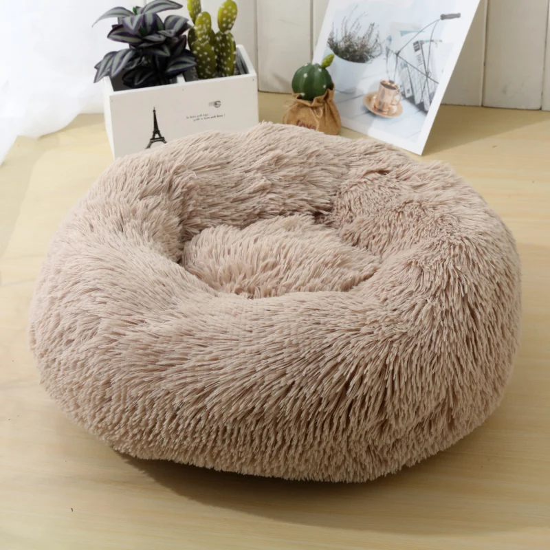 Rainbow Long Plush Dog Kennel Super Soft Dog Bed Round Washable Cat House Velvet Mats Sofa For Dog Chihuahua Dog Basket Pet Bed