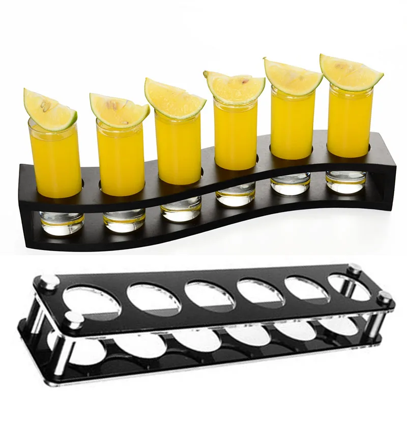 Wooden/Acrylic Shot Glass Holder Display Rack Bar Wine Drinks Cup