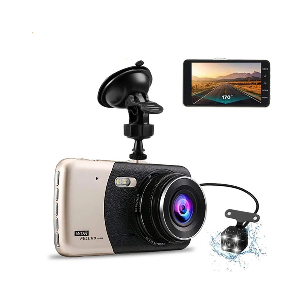 4 дюйма IPS Двойной объектив Full HD 1080P Dash Cam Видео Регистраторы с светодиодный Ночное