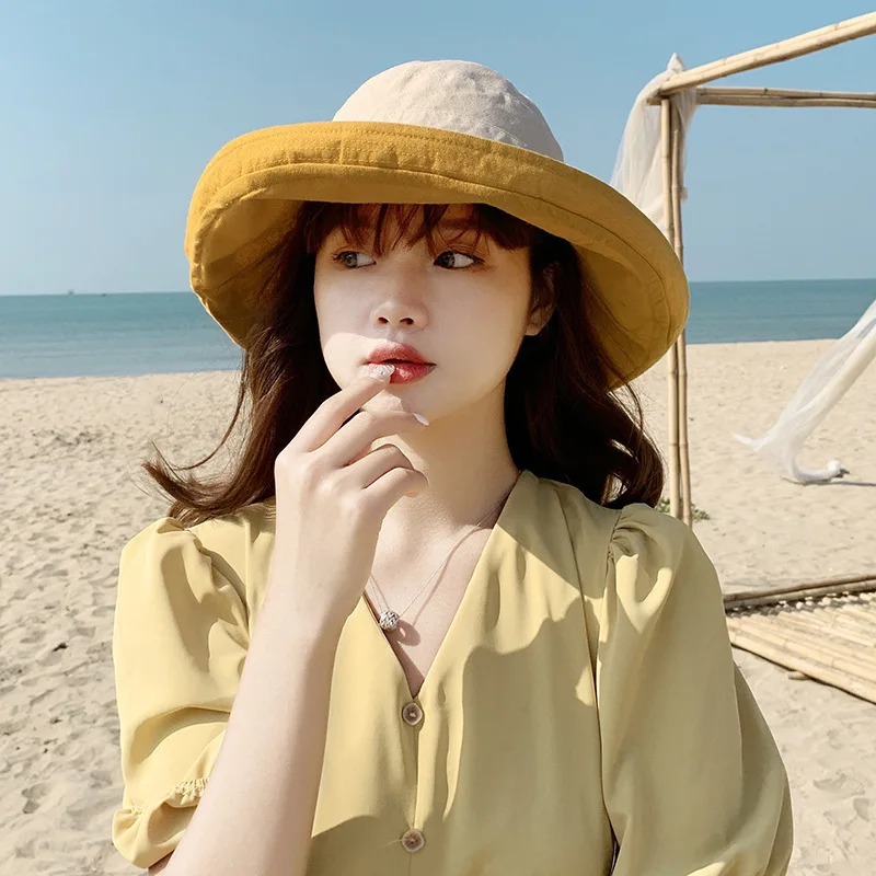 

Spring And Autumn Versatile Women's Solid Color Double-Sided Cap Outdoor Sun-resistant College Style Fashion Large Brim Bucket H