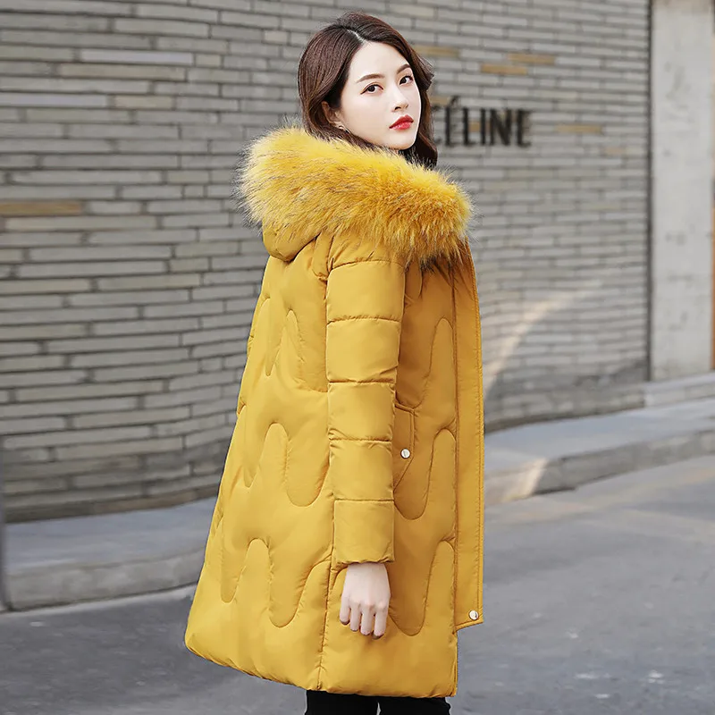 

2019 Winter New Style Women's Mid-length Large Fur Collar down Jacket Slim Fit down Jacket Cotton-padded Clothes Coat