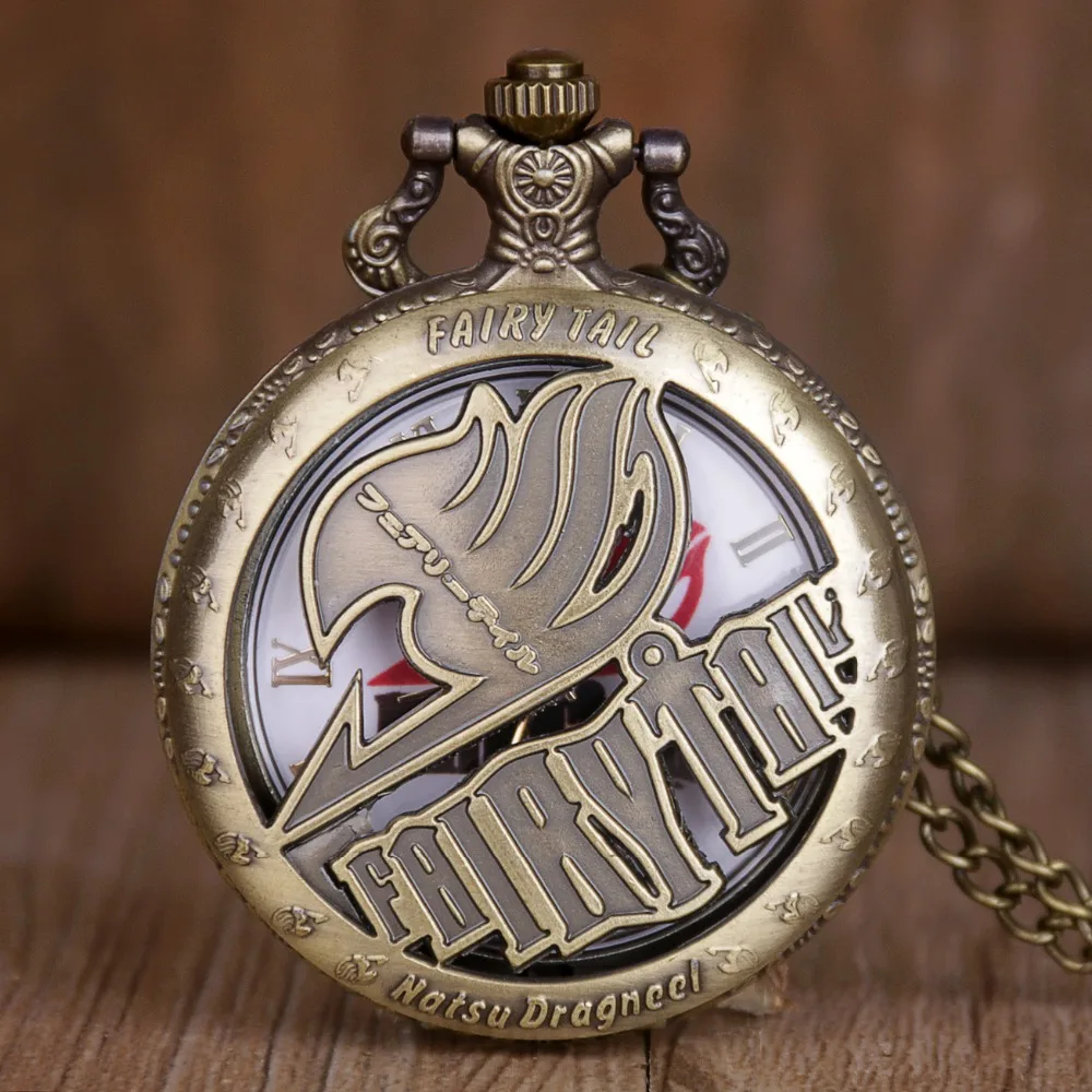 Старинные карманные часы аниматная Фея хвост узор полые Natus Dragneel дизайн винтажные Кварцевые Fob часы с necklace ем цепочкой