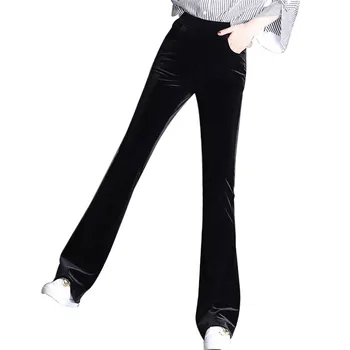 

Women Bells Bottom Pants Winter Trouser Stretch High Waist Velvet Flared Pants for Party Office -MX8
